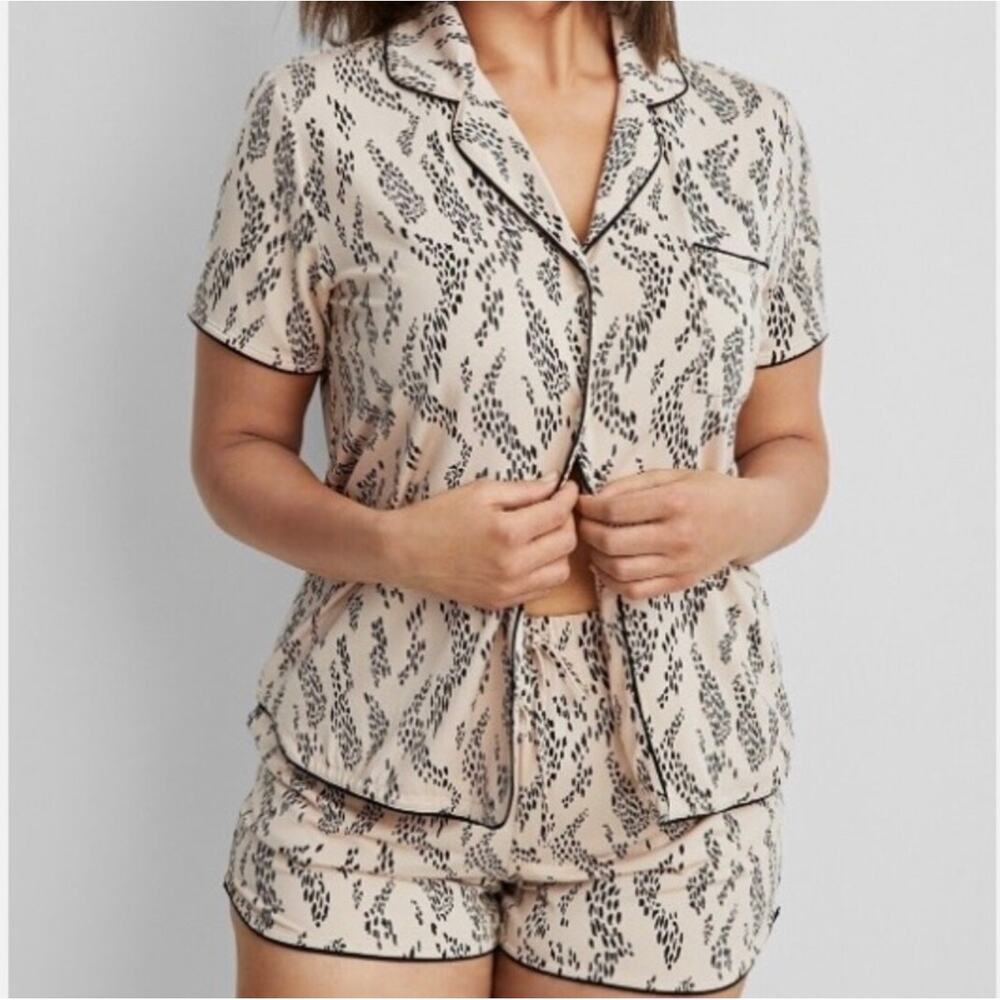 State of Day Pajama Set Womens Large Tan Textural Animal Lounge Comfy Sleep Cozy